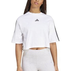 adidasEssentials 3-Stripes Γυναικεία Μπλούζα Βαμβακερή Off-Shoulder Λευκή